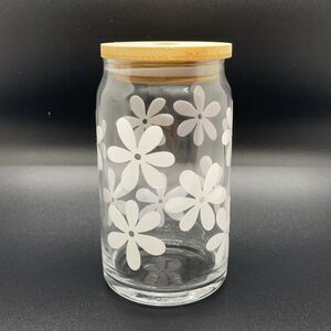 NWT Wool + Pepper Co. Flower Glass Can w/ Bamboo Lid